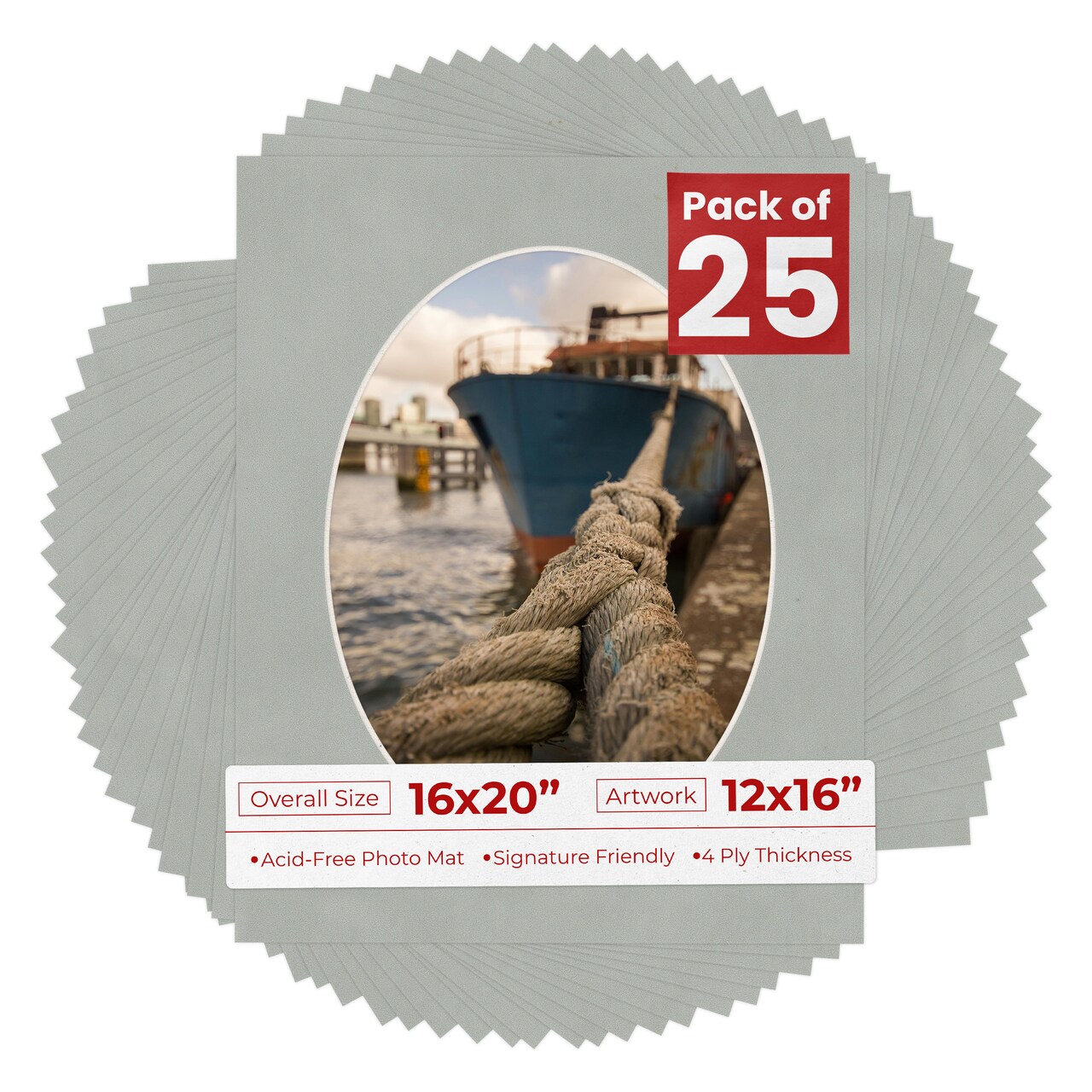 Light Grey Suede Mat Board for 16x20 Frames - Oval Opening for 12x16 Photos